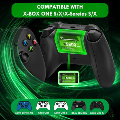 Rechargeable Battery Pack for Xbox One/Series X/S,2 x 5800mWh Rechargeable Batteries with RGB Charger Station,Fast Charging Battery Station for Xbox One S/X/X-Sereies S/X