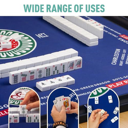 Mahjong Mat 32.4” x 32.4”, 3mm Thick Non-Slip Rubber Back Mahjong Table Mat, Noise Reduction Waterproof Mahjong Game Mat for Table, Mahjong Tile Mat for Cards, Dominoes & Board Games - color: Blue