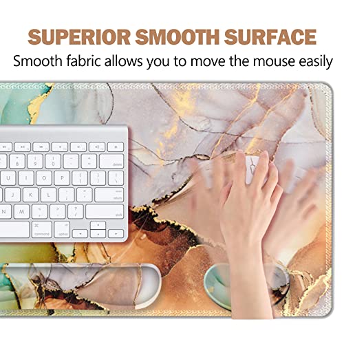 ARTSO Large Gaming Mouse Pad, Keyboard Wrist Rest Pad & Wrist Support Mousepad Set, Stitched Edge, Extended, Non-Slip Base, Memory Foam Desk Mat for Office, Home, Abstract Art Marble - color: Abstract Art Marble