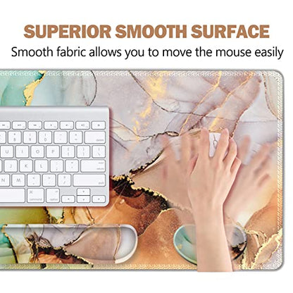 ARTSO Large Gaming Mouse Pad, Keyboard Wrist Rest Pad & Wrist Support Mousepad Set, Stitched Edge, Extended, Non-Slip Base, Memory Foam Desk Mat for Office, Home, Abstract Art Marble - color: Abstract Art Marble