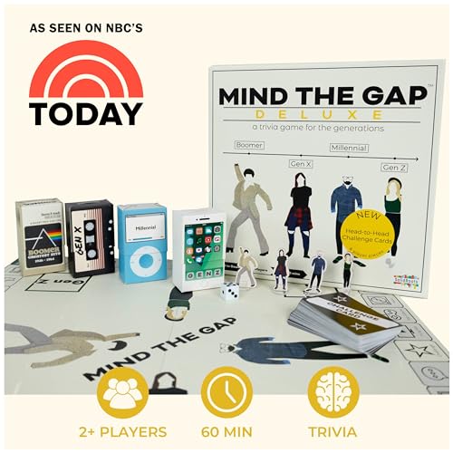 Spin Master Games, Mind The Gap Deluxe Trivia Game, A Board Game for All Generations, Play on Thanksgiving, Friendsgiving, Birthdays & Family Nights, 2-12 Players, for Ages 10 & Up - color: Mind the Gap Deluxe