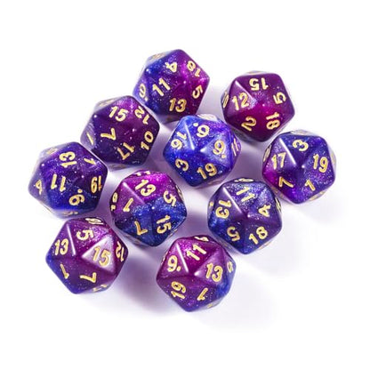 10 Pieces Polyhedral Dice Set D20 Dice 20mm Acrylic 20 Sided Game Dice for Dungeons and Dragons RPG MTG DND Dice Table Games (Starry Purple Blue) - color: Starry Purple Blue