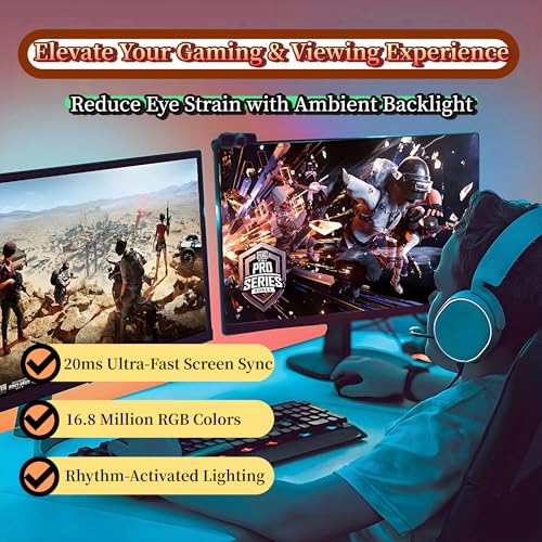 RGB Monitor Backlight for 34 Inch Ultrawide Monitors (21:9), Screen Sync Ambient Lighting Kit with Dual USB Power, Music Mode, Dynamic Gaming Lights for Curved Screens (4 Sides - 34 inch) - size: 4 Sides - 34 inch