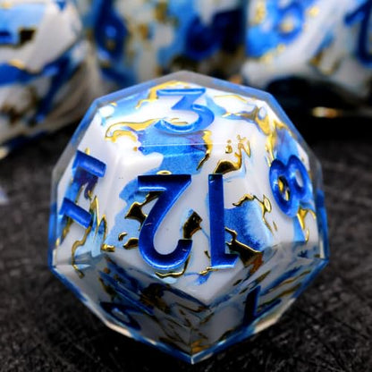 XENOLUX Polyhedral Resin DND Dice Set - Marble Effect with Gold Holographic Foil, Hand-Polished RPG Dice in Tin Box for Dungeons and Dragons (L21) - color: L21