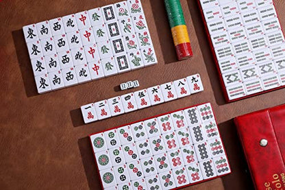 Mose Cafolo Professional Chinese Mahjong Game Set 146 Numbered Large Size Tiles with Carrying Travel Case, Complete Mahjong Tiles Set (Majiang, Mah-Jongg, Ma Jong) - color: Green Tile