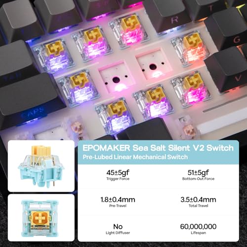 EPOMAKER TH108 Full Size Mechanical Keyboard, Wireless Gaming Keyboard with 8000mAh Battery, Creamy Gasket, 108 Keys, Hot Swap, Custom Driver, RGB Backlight (Black, Sea Salt Silent) - color: Black, size: Sea Salt Silent