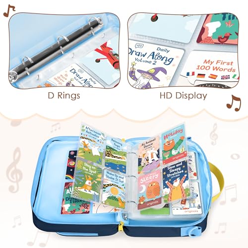 LoDrid Card Binder 4 Pocket with 50 Removable Sleeves Holds 409 Cards, Blue | Compatible with Yoto Cards, Card Case with Handle and Shoulder Strap for Travel, Bag Only, Patent Design - color: Blue