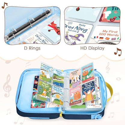 LoDrid Card Binder 4 Pocket with 50 Removable Sleeves Holds 409 Cards, Blue | Compatible with Yoto Cards, Card Case with Handle and Shoulder Strap for Travel, Bag Only, Patent Design - color: Blue
