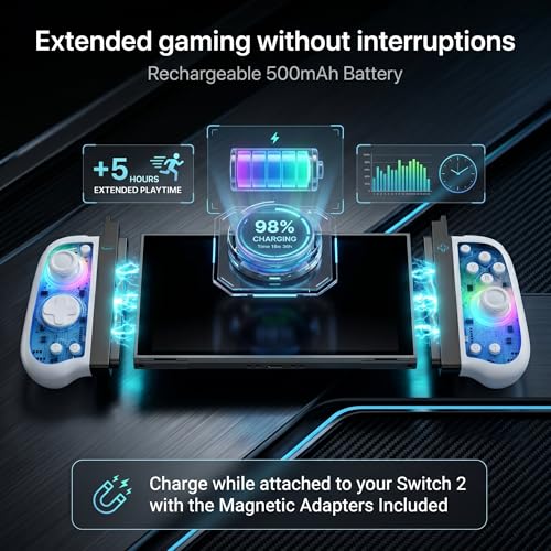 Ynnevation Hall Effect Controller Compatible with Switch, Switch OLED Lite and Switch 2 with Magnetic Charging Adapters Included Wireless RGB Gamepad with Programmable Back Buttons Turbo Motion Control