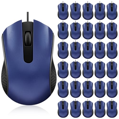Bonuci 30 Pack USB Wired Mouse 3 Button Corded Computer Mice Bulk USB Mouse for PC Desktop, Laptop, Office, School, Classroom Use(Blue) - color: Blue