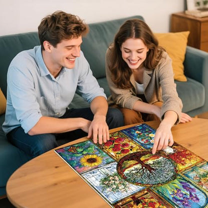500 Piece Puzzle for Adults, Stained Glass Windows Jigsaw Puzzles, Tree of Life Jigsaw Puzzles 500 Pieces, Birthday Party for Family Adults Funny Puzzle, 20.5×15 in - style: Stained Glass windows