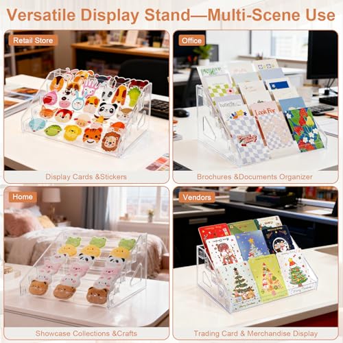5 & 7 Tier Trading Card Display Stand, 12" Acrylic Card Stands for Display, versatile Card Stands for Sports Cards, Graded & Greeting Cards, Postcards, Vendor Stickers, with Snap-On Assembly（ 7 Tier ） - size: 7 Tier