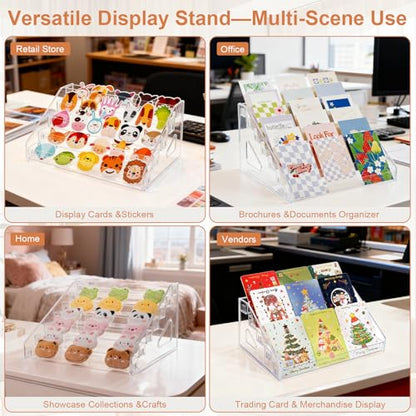 5 & 7 Tier Trading Card Display Stand, 12" Acrylic Card Stands for Display, versatile Card Stands for Sports Cards, Graded & Greeting Cards, Postcards, Vendor Stickers, with Snap-On Assembly（ 7 Tier ） - size: 7 Tier
