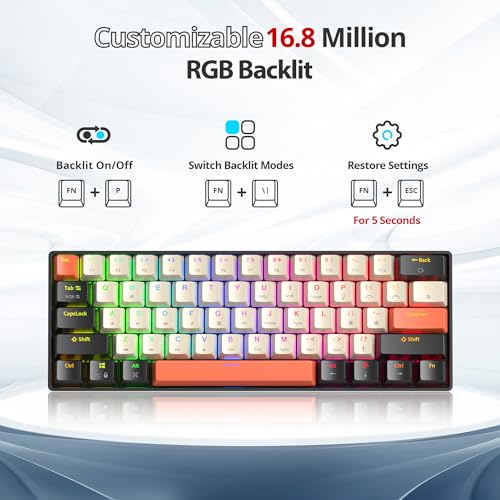 60% Mechanical Keyboard 61-Key Wired Gaming Keyboard with Red Switch RGB Lighting Effect PBT Keycaps Ultra-Compact Mini Keyboard Suitable for Win/Mac(61 Carbon) - color: 61 carbon/Red Swicth
