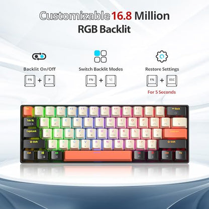 60% Mechanical Keyboard 61-Key Wired Gaming Keyboard with Red Switch RGB Lighting Effect PBT Keycaps Ultra-Compact Mini Keyboard Suitable for Win/Mac(61 Carbon) - color: 61 carbon/Red Swicth