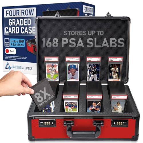 Premium 4 Row PSA Slab Case For Graded Cards | 168 Graded Card Case Storage Box For PSA, BGS, SGC & More. Sports, Baseball, Football, Trading, TCG Collector Slab Storage Box Top Loader Holder. - color: Red