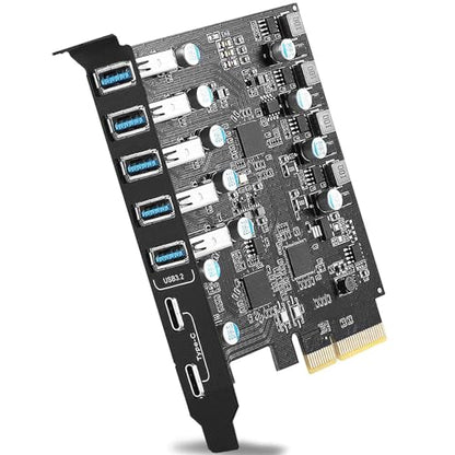 10Gbps PCIe USB 3.2/3.1 Gen 2 Expansion Card 7-Ports (2X USB C and 5X Type-A) PCI Express Card Type C PCI-e USB3 Hub Controller Adapter 4 Independent Power Module