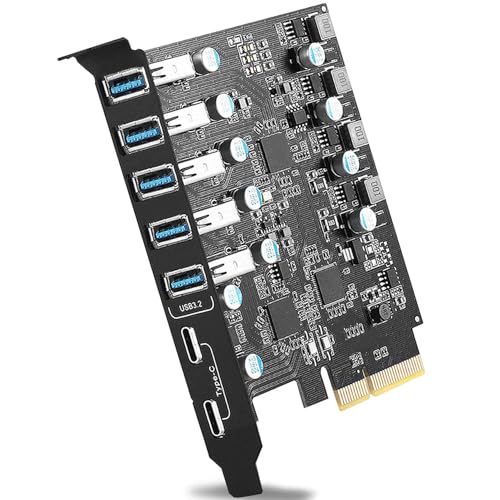 10Gbps PCIe USB 3.2/3.1 Gen 2 Expansion Card 7-Ports (2X USB C and 5X Type-A) PCI Express Card Type C PCI-e USB3 Hub Controller Adapter 4 Independent Power Module