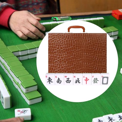 Mahjong Set,Chinese Mahjong Game Set with Carrying Travel Case, 1.5'' Large 146 Tiles with Arabic Numerals, 3 Dices, A Wind Indicator, A Set of Chips, Mah Jongg Set - color: Green-a