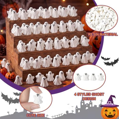 Weysat 100 Pcs Halloween Mini Resin Ghost Figures Small Cute Spooky Ghost Tiny Halloween Miniatures for Tiered Tray Decor Vase Fillers Tabletop Shelf Centerpieces Party Favors - style: Halloween