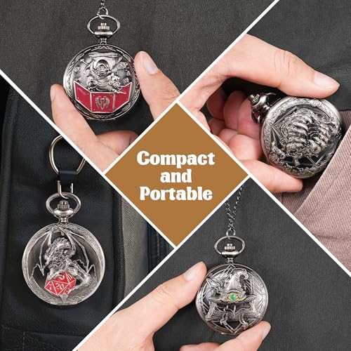 Kabinka D&D Dice Set with Pocket Watch Shell, 7Pcs Polyhedral Dice Set, DND Dice with Necklace Perfect for Dungeons and Dragons Dice, RPG, Role Playing Dice Accessory (DM, Ancient Silver) - color: Ancient Silver, style: DM