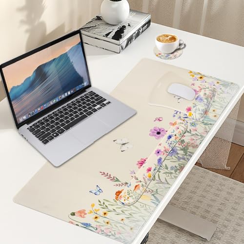 MEGREZ 4-in-1 Mouse Pad with Wrist Rest Ergonomic Memory Foam Desk Mat Set | ergonomic, anti-slip base, 4pcs set, desk pad, mouse wrist rest, keyboard rest, coaster, ideal for office & gaming - color: Light Beige