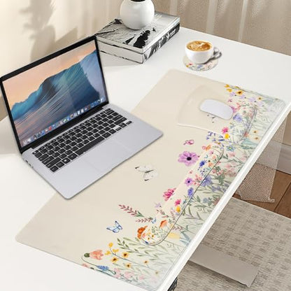 MEGREZ 4-in-1 Mouse Pad with Wrist Rest Ergonomic Memory Foam Desk Mat Set | ergonomic, anti-slip base, 4pcs set, desk pad, mouse wrist rest, keyboard rest, coaster, ideal for office & gaming - color: Light Beige