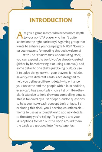 The Ultimate RPG Worldbuilding Deck: 75 Cards to Create and Customize Your Own Game World (Ultimate Role Playing Game Series)