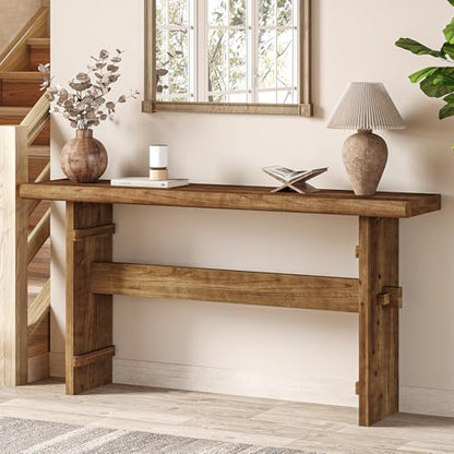 TRIBEWOOD 63-Inch Solid Wood Console Table for Entryway, Narrow Long Farmhouse Sofa Table Behind Couch, for Foyer, Hallway, Living Room, Easy Asswmbly, Brown - color: Brown