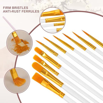 PATIKIL Paint Brushes Set, 200Pcs Acrylic Paint Brush Nylon Hair for Watercolor Oil Painting Miniature Detailing Rock Painting, White - color: White