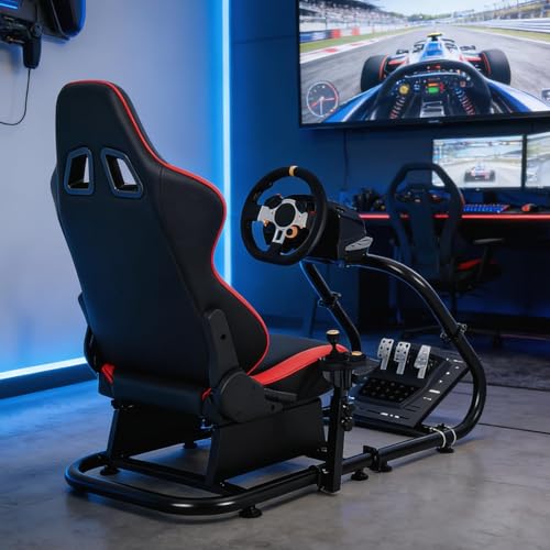 Foldable Sim Racing Rig | Heavy-Duty Carbon Steel Racing Wheel Frame Fits Logitech & All Top Gaming Steering Wheel Brands - size: 48.5x24.7x41 Inch