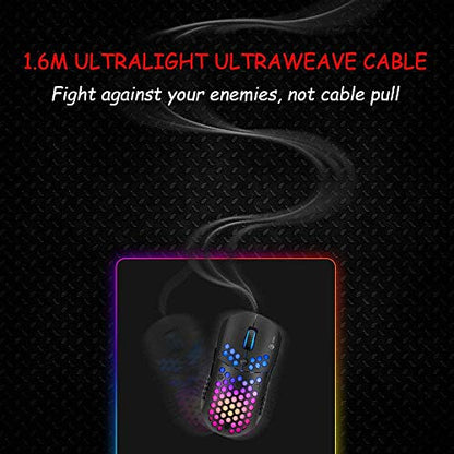 MARVO Lightweight Gaming Mouse Wired, RGB Backlit Mice with Lightweight Honeycomb Shell , Pixart 3327 12000 DPI Optical Sensor, Ultraweave Cable Mouse for Windows PC Gamers (Black)