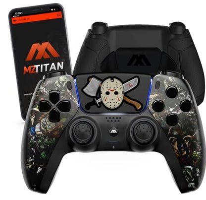Custom Modded Controller for PS5 with Anti Recoil Mode - Remappable Paddles - Interchangeable Thumbsticks - Hair Triggers - Tactical Buttons - Wireless Joystick for PlayStation 5 with Unique Design Scarry party - color: Scarry party