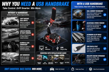 Sim Racing Handbrake USB for PC for windows, Hall Sensor for drift Handbrake with Adjustable Resistance, Aluminum Alloy Racing Simulator Accessory Compatible with for logitech G27 G29 G920 T300 T500