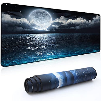 Desk Mat Pad,Large XXL Extended Mouse Pad Mat for Desktop Keyboard | 35''×15.6'' XXL Extended Gaming Mouse Pad with Non-slip Base Desk Matt Mousepad for Computer,Office,Keyboard and Laptop - color: C1-Moon Ocean