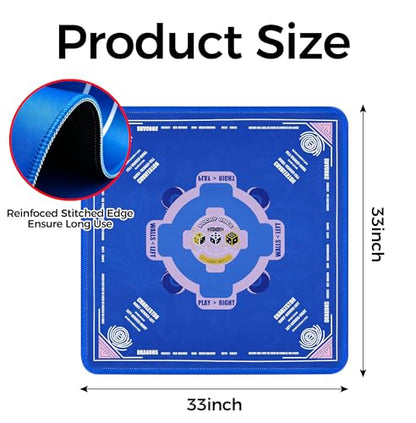 KRT Mahjong Mat 33" x 33" with Storage Bag Waterproof Rollable Game Mat | Anti-Slip; Noise-reducing; Widened and Thickened