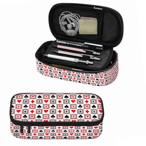 Playing Cards Pencil Holder Bag Bright Red Black White Symmetrical Geometric Pencil Case College Office Organizer for Students Boy Girl Teens Adults - color: Playing Cards