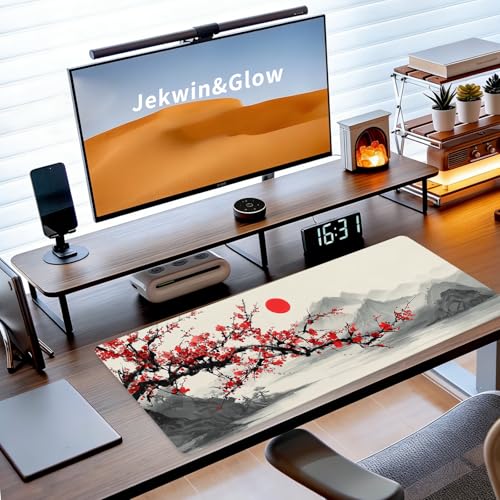 Japanese Large Gaming Mouse Pad, Desk Mat, XL Extended Mousepad with Non-Slip Rubber Base, Big Computer Keyboard Mat for Gamers, Office&Home, 31.5x11.8in, Plum Blossom - color: Plum Blossom