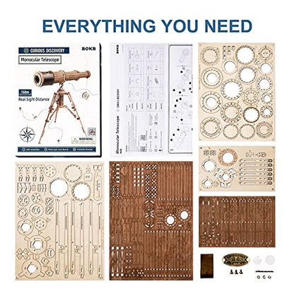 ROKR 3D Wooden Puzzles Monocular Telescope Model Building DIY Science Kit Birthday Gift for Adults and Teens Cool Display Item