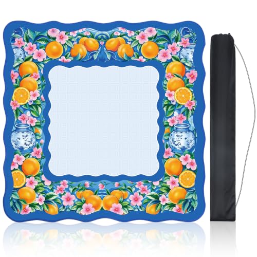 Junkin Blue Citrus Chinoiserie Mahjong Mat 32.3 x 32.3 Inch Upgraded Diatomite Mahjong Table Mat with Carry Bag Scalloped Edge Gift for Women Mom Grandma for Card Board Tile Games - style: Blue Citrus