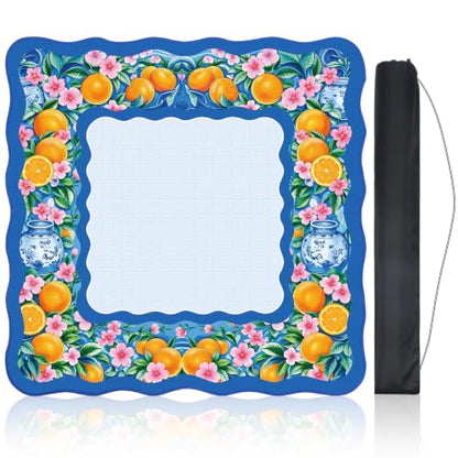 Junkin Blue Citrus Chinoiserie Mahjong Mat 32.3 x 32.3 Inch Upgraded Diatomite Mahjong Table Mat with Carry Bag Scalloped Edge Gift for Women Mom Grandma for Card Board Tile Games - style: Blue Citrus