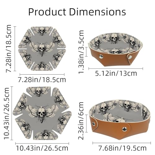 2Pcs PU Dice Holder Folding for RPG DND Table Games, Dice Trays Storage Box Portable Folding Rolling Dice Tray, Grey Moth Skull - color: Multi 8