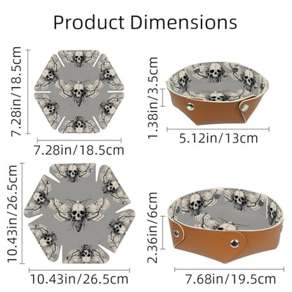 2Pcs PU Dice Holder Folding for RPG DND Table Games, Dice Trays Storage Box Portable Folding Rolling Dice Tray, Grey Moth Skull - color: Multi 8