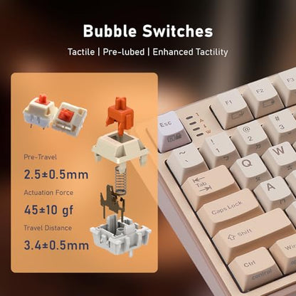 iRocks K85R Wireless RGB Backlit Mechanical Gaming Keyboard with LCD Display, Hot-Swappable Pre-lubed Brown Switches, 98 PBT Keys, USB-C Detachable Cable (Light Golden, Bubble Switch) - color: Light Golden