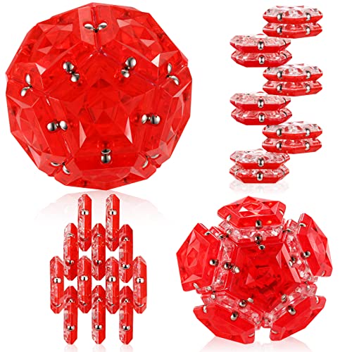 Magnetic Fidget Sphere - Pentagons Magnets Balls - 12 Piece Set - Crystal Red - Magnet Fidgets Toy - Creativity Beyond Imagination, Inspirational, Recreational, Desk Toys for Adults - color: Crystal Red