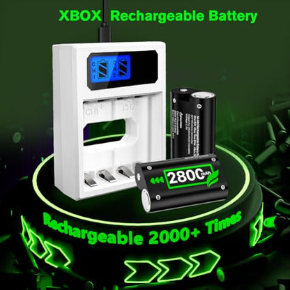 Battery Pack Charger for Xbox One, Equipped with 4 x 2800mAh Rechargeable Batteries and USB-C Charger Station,High Performance Battery Compatible with Xbox Series X|S, Xbox One S/X/Elite Controller
