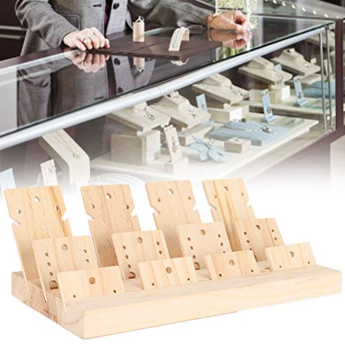 Wooden Display Stand with 12 Inserts for Earrings, Necklaces and Rings Storage and Showcase, 25x12.7x2cm, Natural Wood for Home Decor