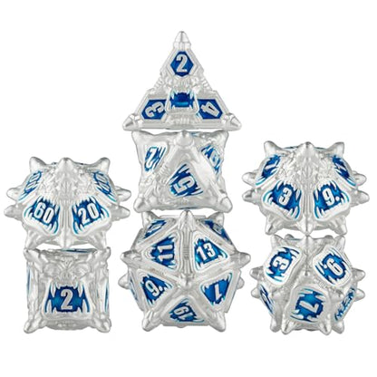 Surpass DND Metal dice Set Dungeons and Dragons dice for Dungeons & Dragons RPG dice Role Playing Game D20 D12 D10 D8 D6 D4 - color: Blue-white