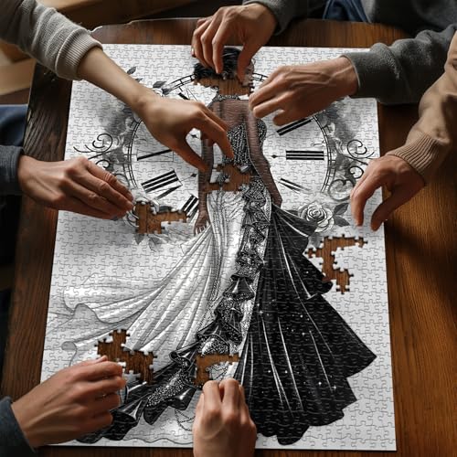 Impossible Puzzle for Adults 1000 Pieces, Flower Beauty Women Black Girl Puzzles, Flower Jigsaw Puzzle Lady Aesthetic Art Vintage - style: Black Girl Puzzle