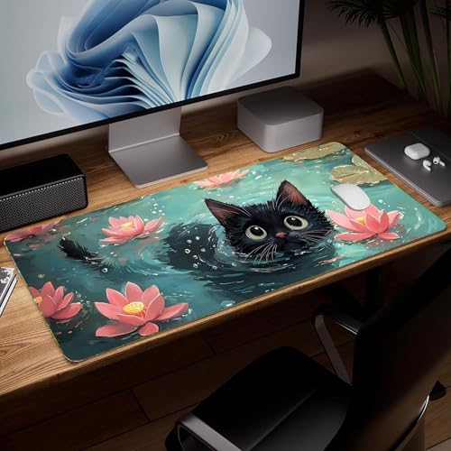 Leather Cat Desk Pad, Colorful Art Mouse Pad Large Computer Keyboard Gaming Mousepad Waterproof Desktop Protector & Cover, Decorative PU Leather Laptop Mouse Mat Home Decor 10 x 25.6 inch C76 - color: colorful-27